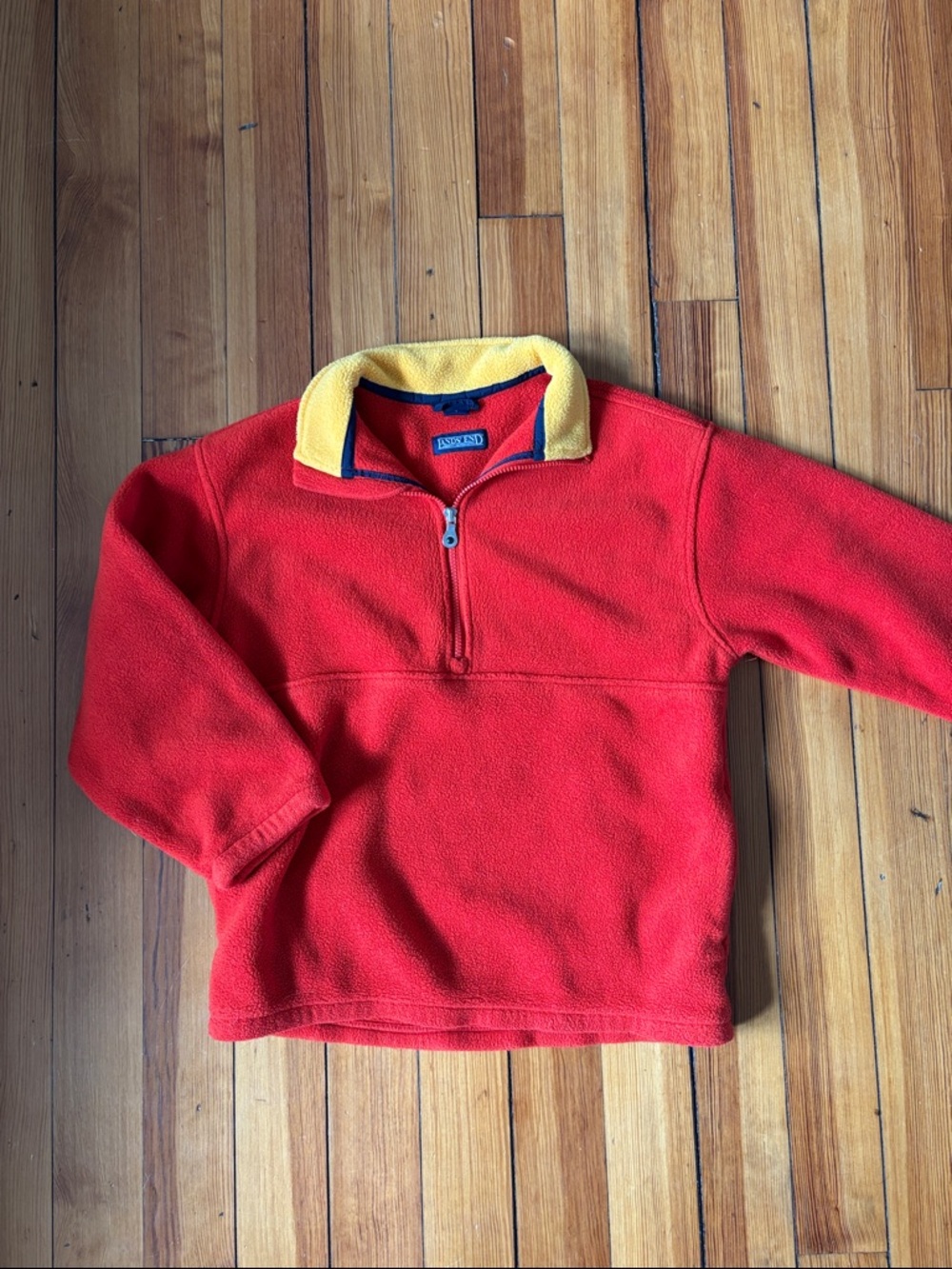 Lands' End Red Fleece Quarter-Zip with Yellow Collar